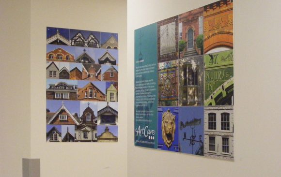 Artworks montage of gable ends in corridor