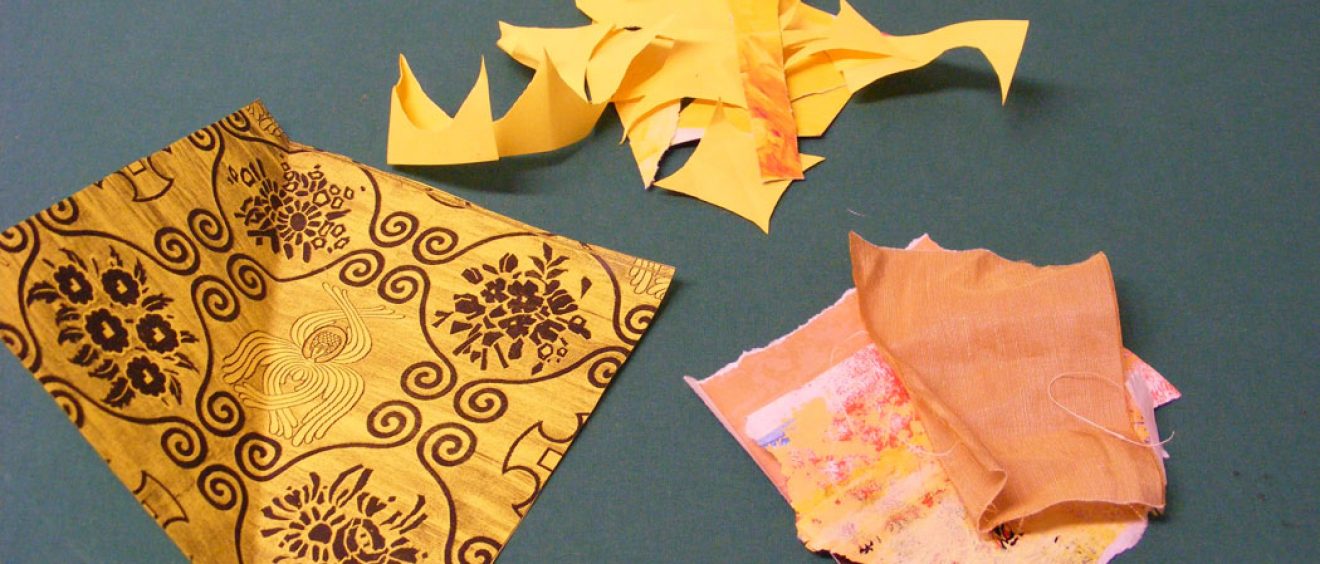 Choose similar coloured materials for collage background