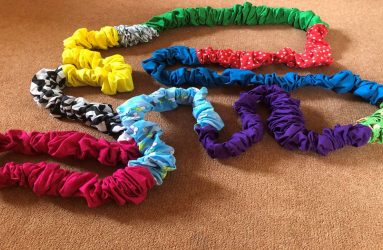 large multicoloured scrunchie elastic band