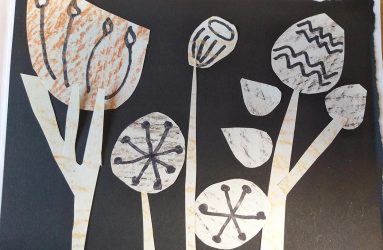 seed head outline shapes cut out and collaged together