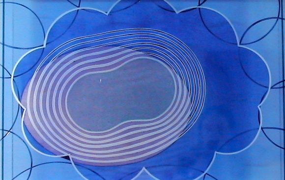 water molecule abstract shapes on blue glass